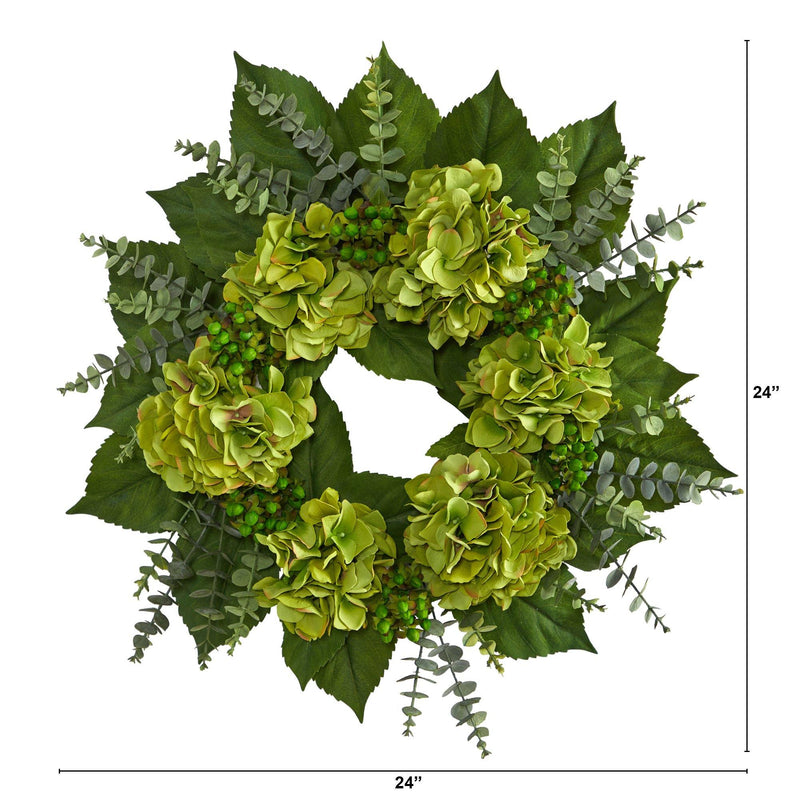 24” Hydrangea and Eucalyptus Artificial Wreath, photo 2 of 3