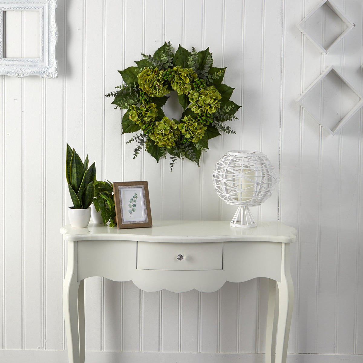 24” Hydrangea and Eucalyptus Artificial Wreath, photo 3 of 3