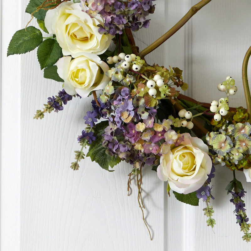 24" Hydrangea Rose Wreath, photo 2 of 3