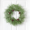24” Iced Pine Artificial Wreath with Pine Cones