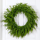24" Pre-Lit Artificial Real Touch Norfolk Island Pine Wreath with 50 Warm White LED Lights and Natural Look