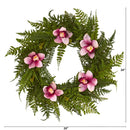 24” Cymbidium Orchid and Mixed Fern Artificial Wreath