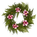 24” Cymbidium Orchid and Mixed Fern Artificial Wreath