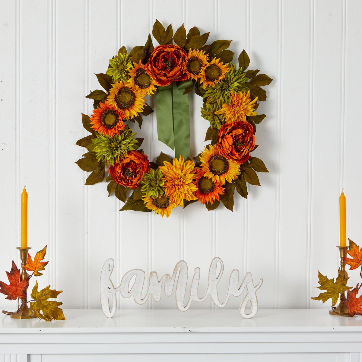 24” Peony, Dahlia and Sunflower Artificial Wreath, photo 4 of 4