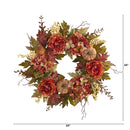 24” Peony, Hydrangea and Pumpkin Fall Artificial Wreath