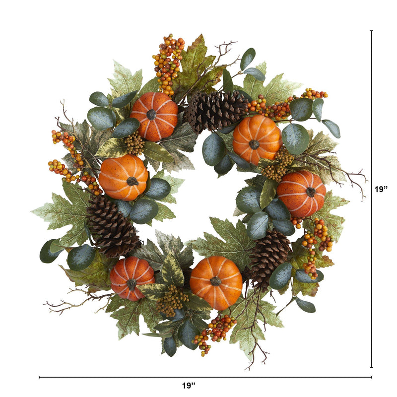 24” Pumpkins, Pine Cones and Berries Fall Artificial Wreath, photo 3 of 4