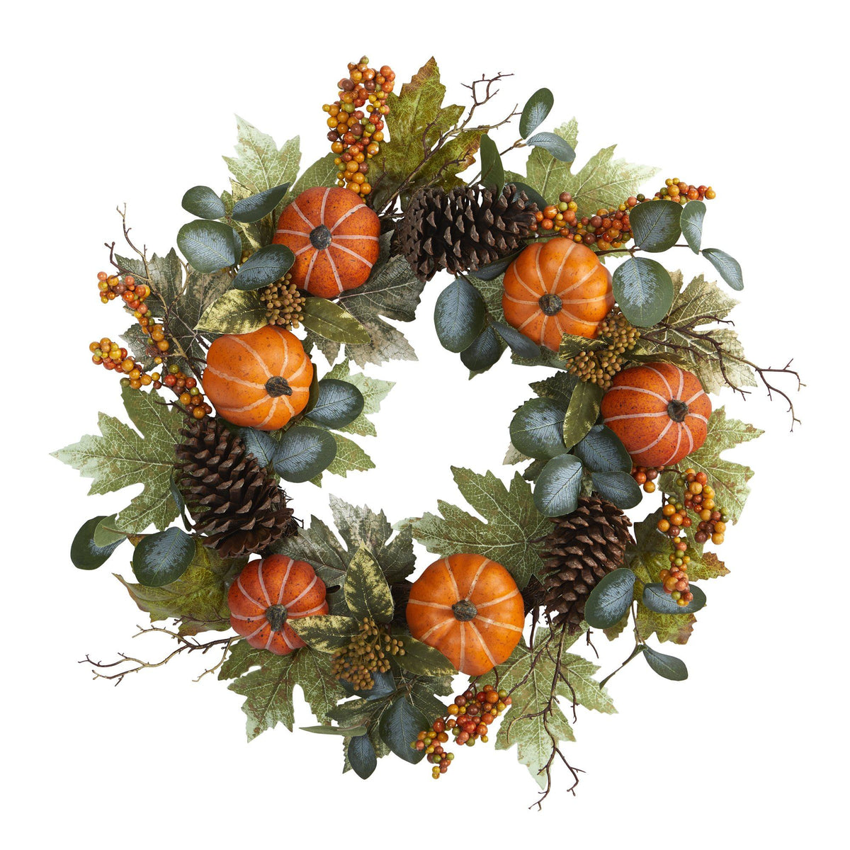 24” Pumpkins, Pine Cones and Berries Fall Artificial Wreath, photo 4 of 4