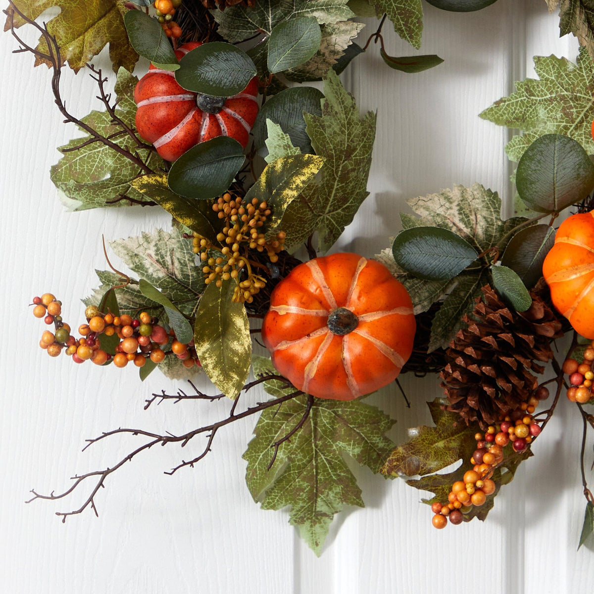 24” Pumpkins, Pine Cones and Berries Fall Artificial Wreath, photo 2 of 4