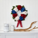 24” Red, White and Blue “Americana” Hydrangea Artificial Wreath