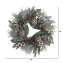 24” Snow Tipped Holiday Artificial Wreath with Berries, Pine Cones and Ornaments