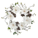 24” Snowed Magnolia / Pine Cone Wreath