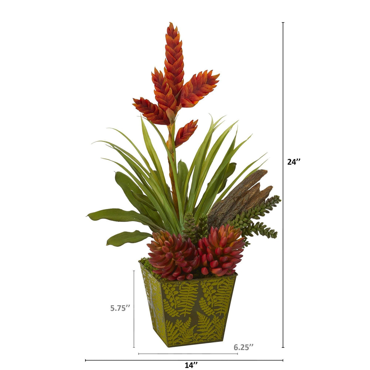 24” Succulent and Bromeliad Artificial Plant in Green Planter, photo 2 of 2