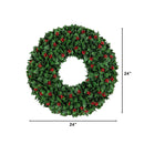 24” UV Resistant Artificial Holly Berry Christmas Wreath (Indoor/Outdoor)