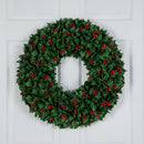 24” UV Resistant Artificial Holly Berry Christmas Wreath (Indoor/Outdoor)