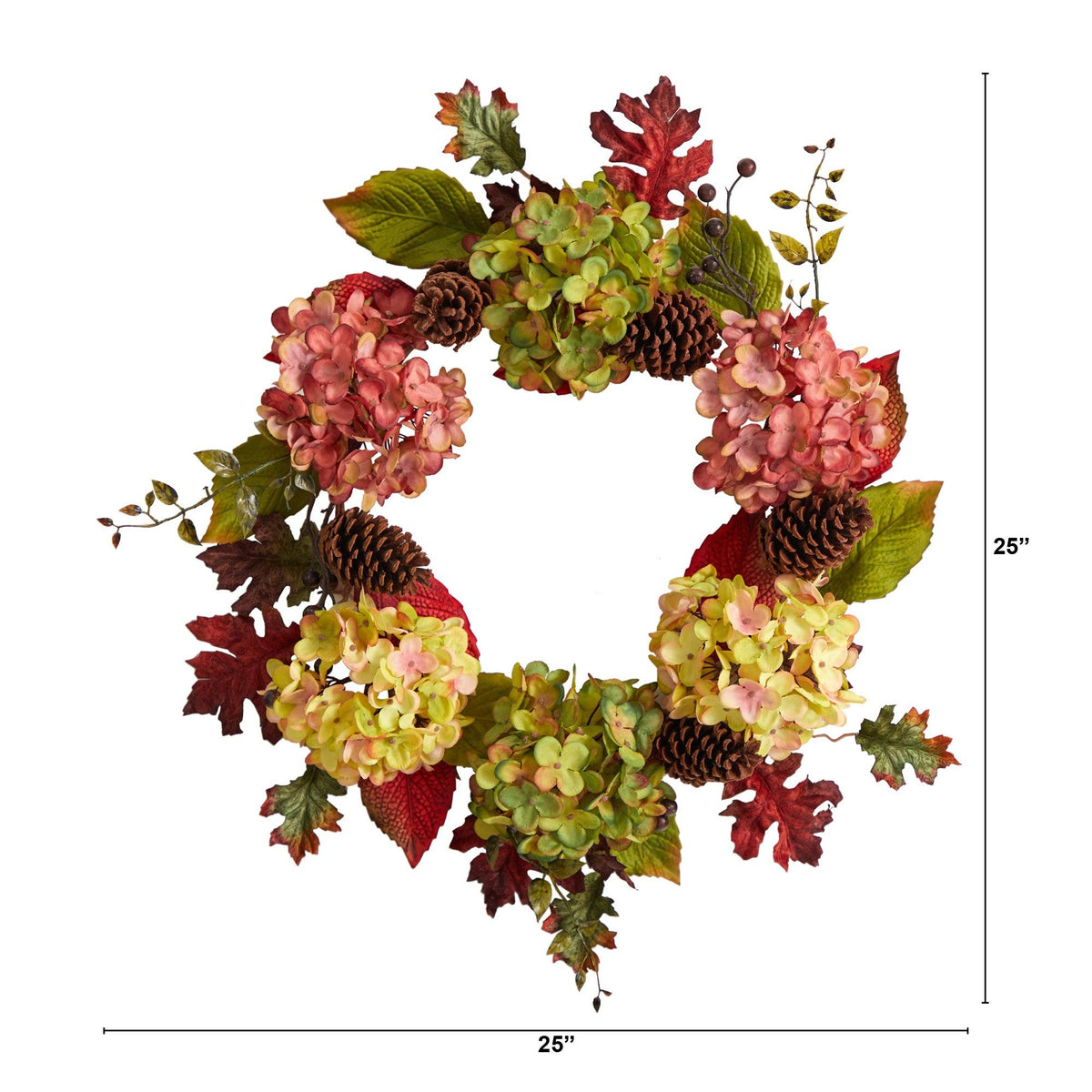 25” Autumn Hydrangea and Pinecones Fall Artificial Wreath, photo 3 of 4