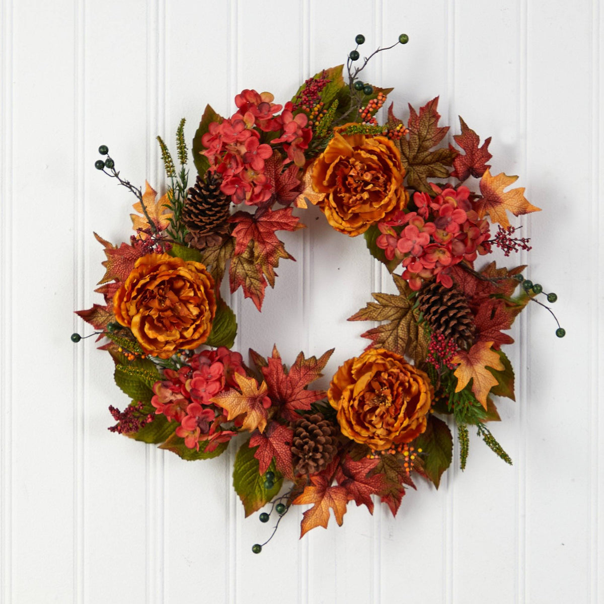 25” Fall Ranunculus, Hydrangea and Berries Autumn Artificial Wreath, photo 5 of 6
