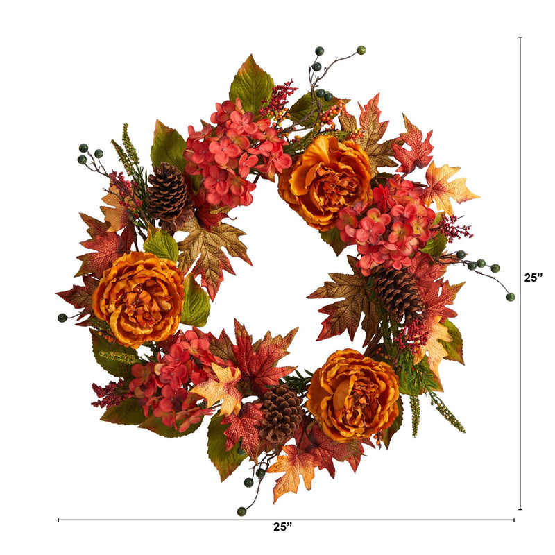 25” Fall Ranunculus, Hydrangea and Berries Autumn Artificial Wreath, photo 4 of 6