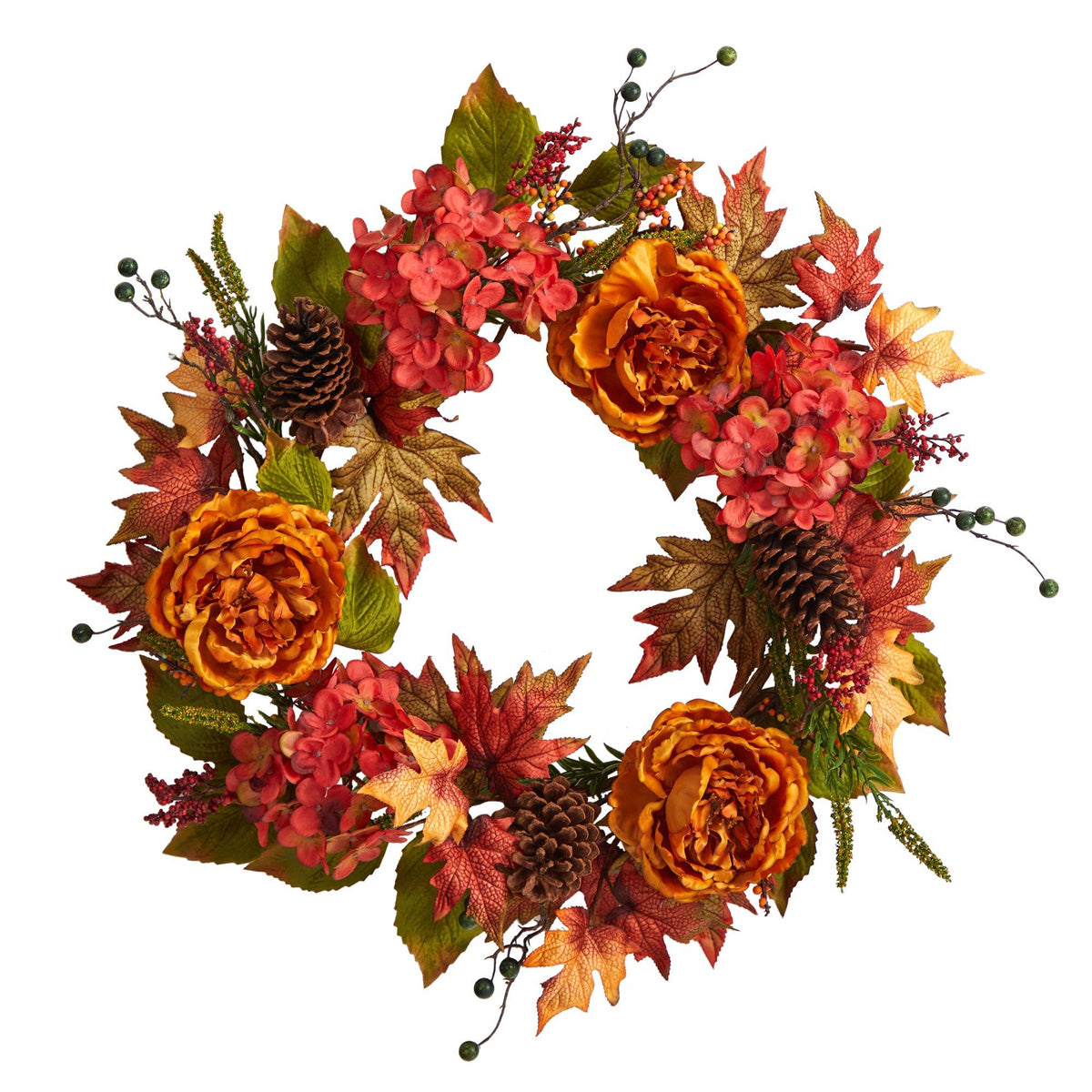 25” Fall Ranunculus, Hydrangea and Berries Autumn Artificial Wreath, photo 6 of 6