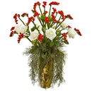 25” Silk Rose Artificial Arrangement in Designer Gold Vase