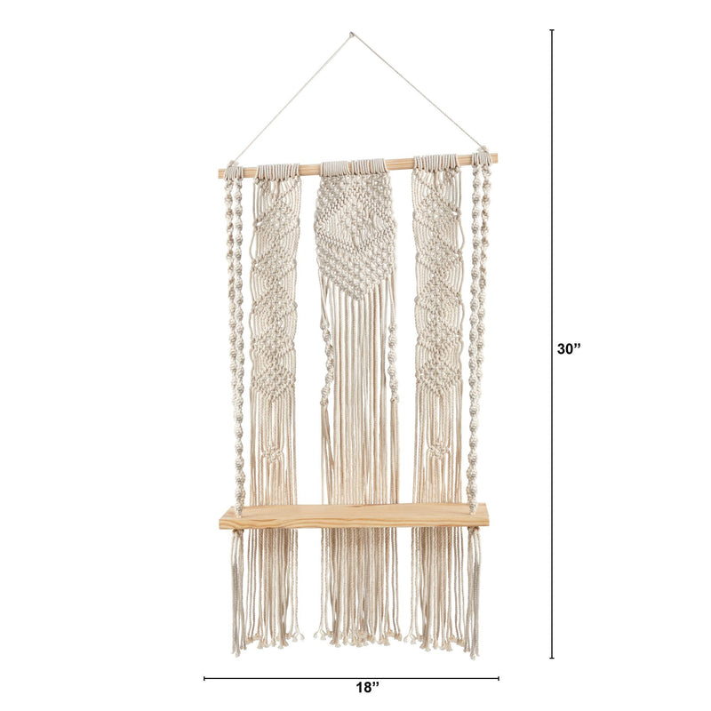 2.5’ x 1.5’ Layered Macrame Wall Hanging with Wooden Shelf, photo 2 of 3