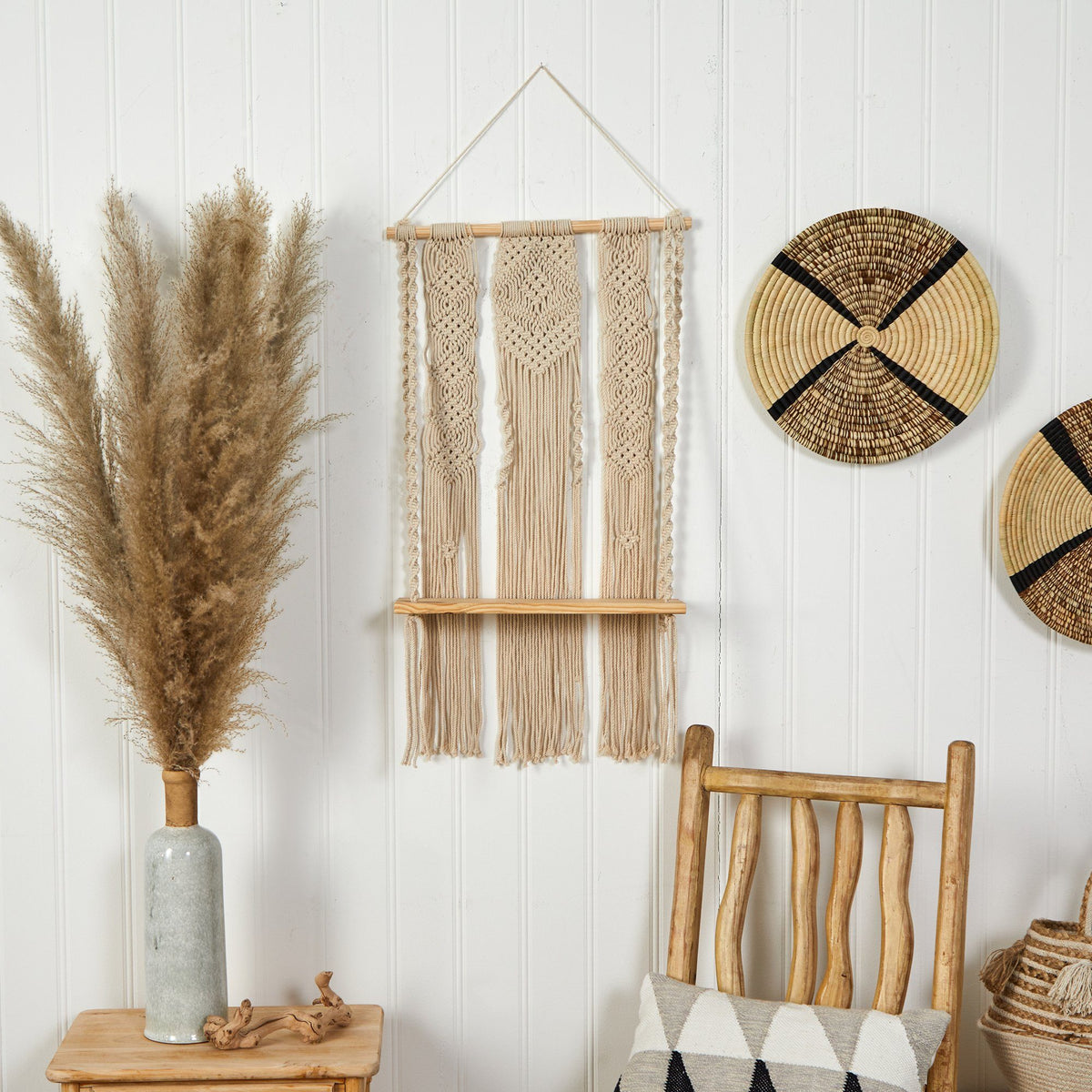 2.5’ x 1.5’ Layered Macrame Wall Hanging with Wooden Shelf, photo 3 of 3