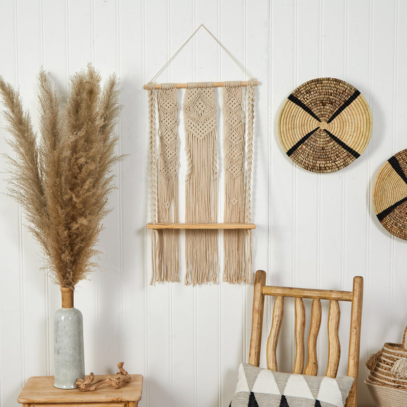 2.5’ x 1.5’ Layered Macrame Wall Hanging with Wooden Shelf, photo 3 of 3