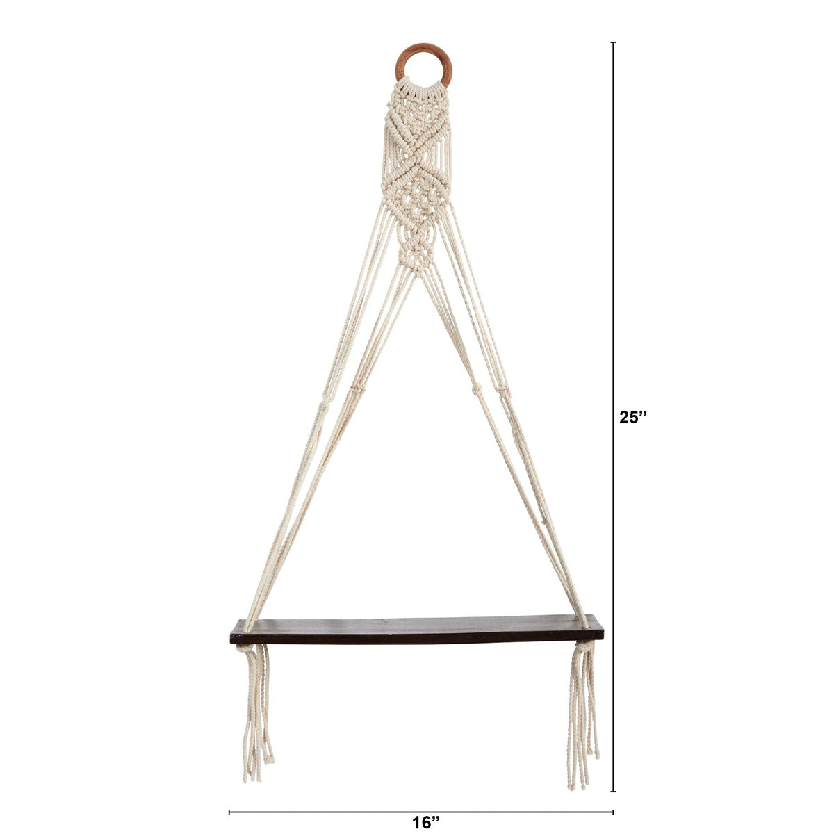 25” x 16” Macrame Wall Hanging with Wooden Shelf, photo 2 of 3