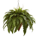 26" Artificial Giant Boston Fern with Cone Hanging Basket"
