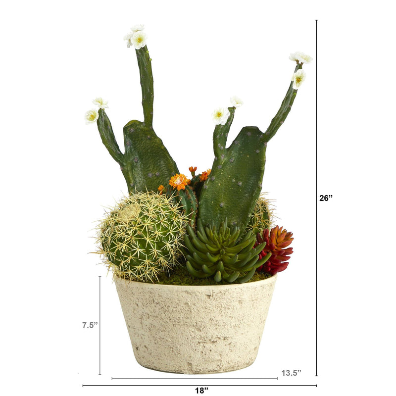 26” Cactus Garden Artificial Plant in White Planter, photo 2 of 3