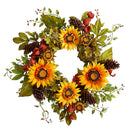 26” Fall Hydrangea, Sunflower and Pinecones Artificial Autumn Wreath