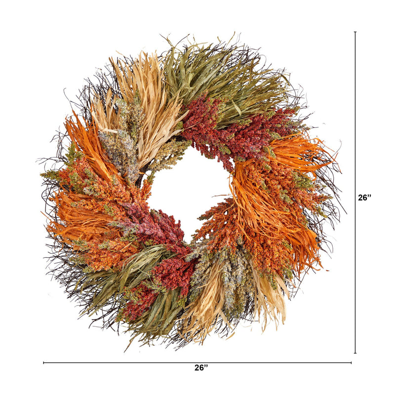 26” Fall Sorghum Harvest Autumn Artificial Wreath