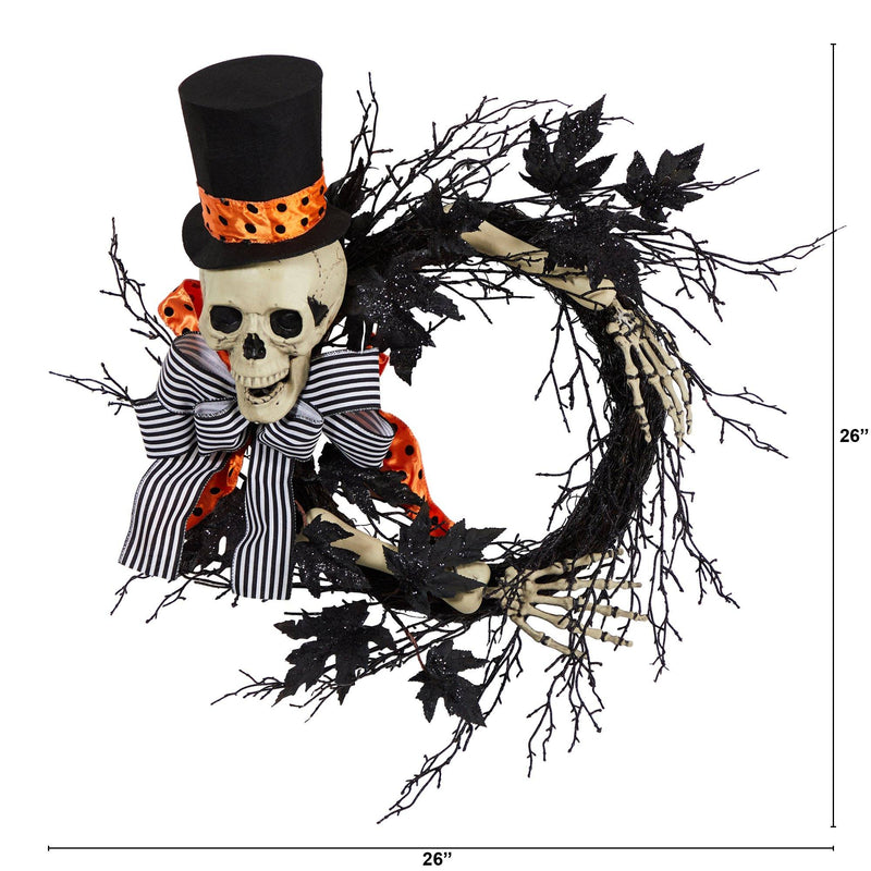 26" Halloween Dapper Skeleton Wreath, photo 4 of 5