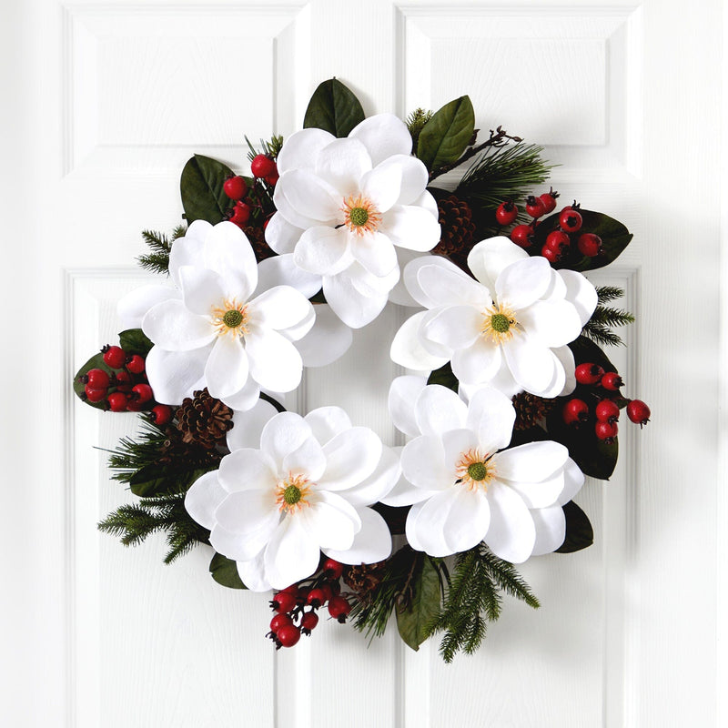 26” Magnolia, Pine and Berries Wreath