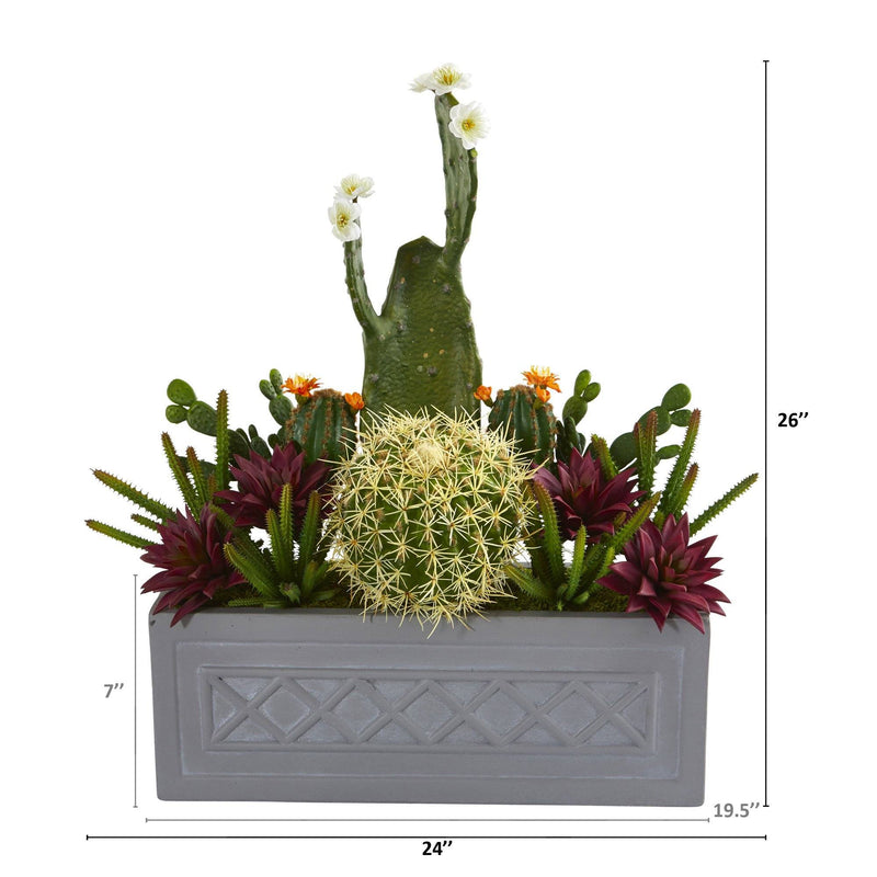 26” Mixed Cactus Succulent Artificial Plant in Stone Planter, photo 2 of 2