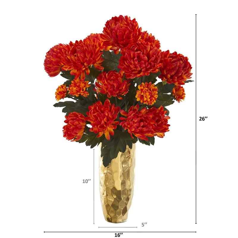 26” Mum Artificial Arrangement in Gold Vase, photo 2 of 2