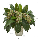 26” Phalaenopsis Orchid and Fern Plant in White Planter