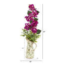 27” Bougainvillea and Eucalyptus Artificial Arrangement in Floral Pitcher