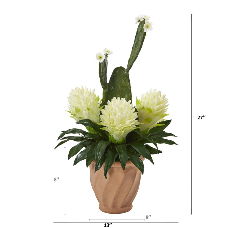 27” Bromeliad and Cactus Artificial Plant in Terra-Cotta Planter, photo 2 of 2