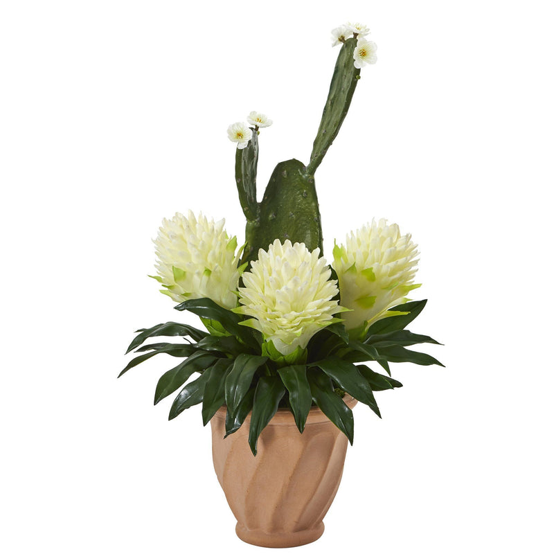 27” Bromeliad and Cactus Artificial Plant in Terra-Cotta Planter