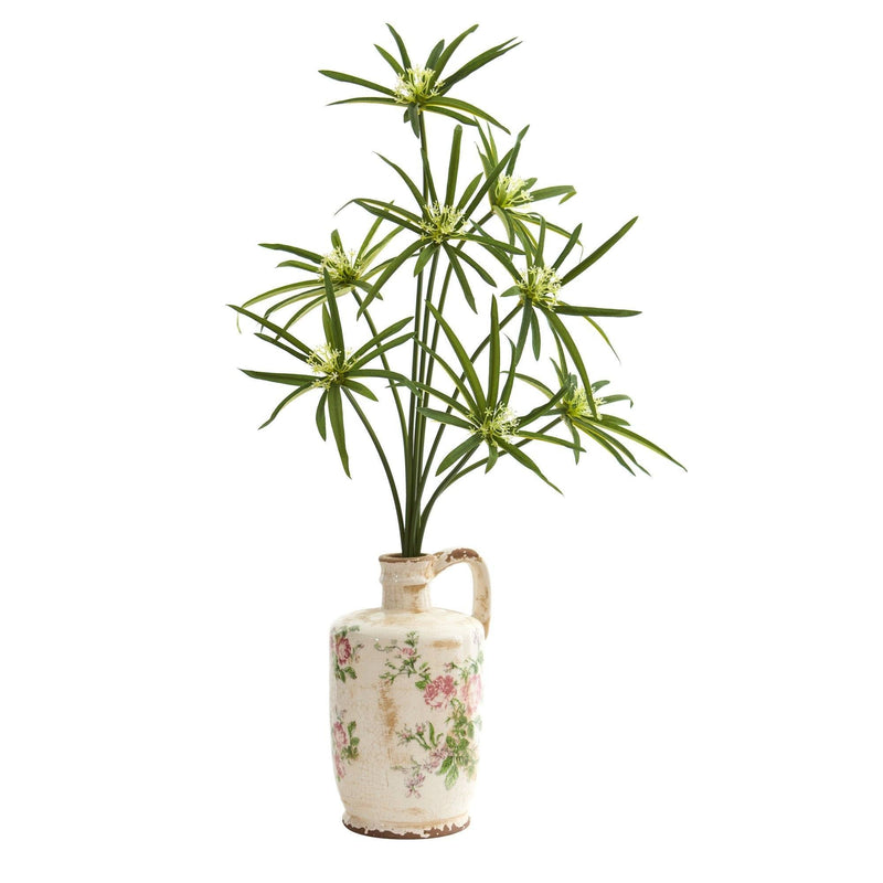 27” Cyperus Artificial Plant in Floral Pitcher