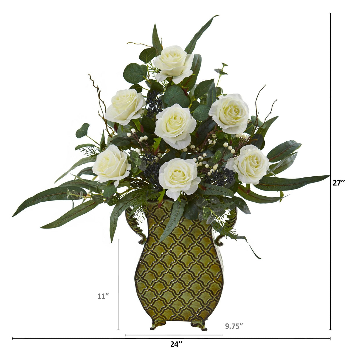 27” Rose and Eucalyptus Artificial Plant in Metal Planter, photo 2 of 2