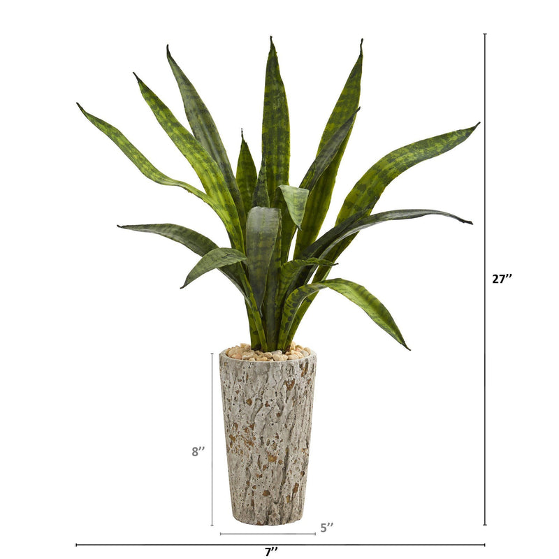 27” Sansevieria Artificial Plant in Weathered Oak Planter, photo 2 of 2