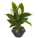 27” Spathiphylum Artificial Plant in Metal Bowl (Real Touch)