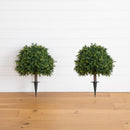 27” UV Resistant Artificial Boxwood Topiary with Integrated Ground Stake (Indoor/Outdoor) - Set of 2