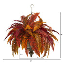 28” Autumn Boston Fern Artificial Plant in Hanging Metal Bowl