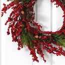 28” Cypress Artificial Wreath with Berries and Pine Cones