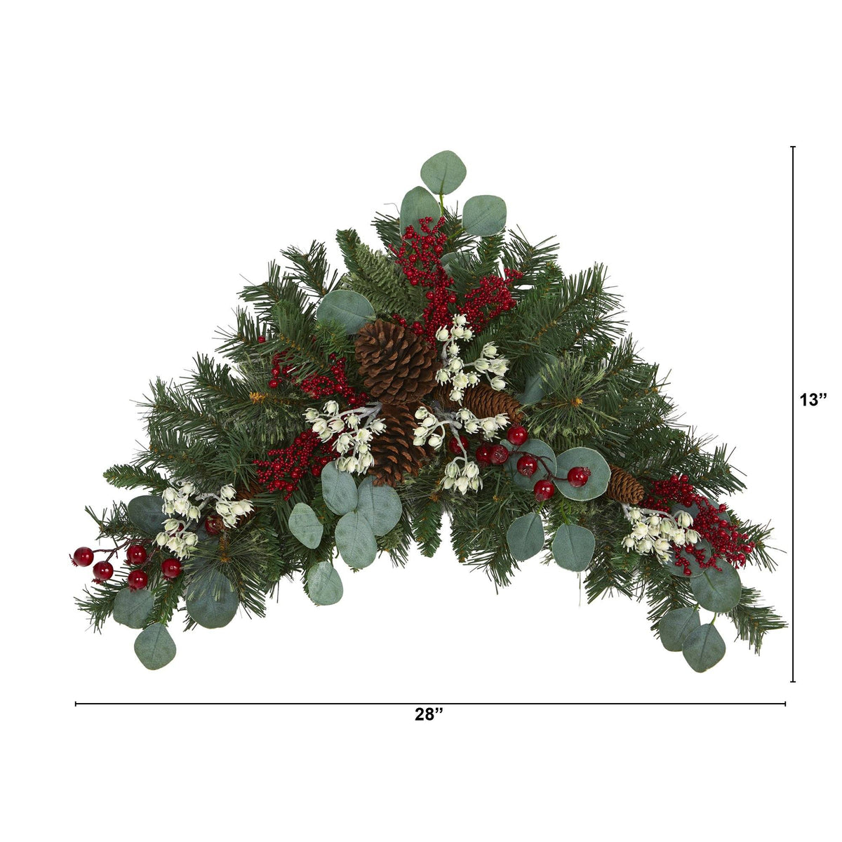 28” Eucalyptus and Pine Artificial Swag with Berries and Pine Cones, photo 2 of 3
