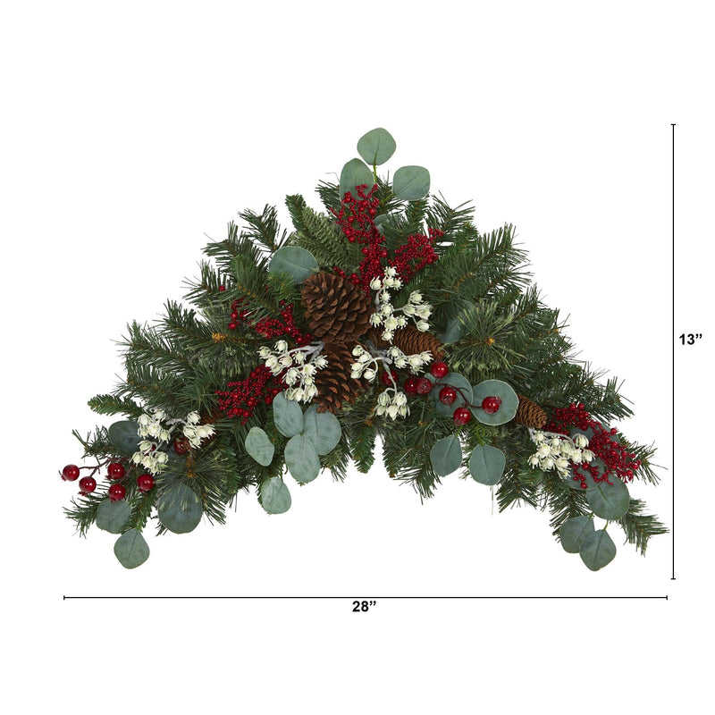 28” Eucalyptus and Pine Artificial Swag with Berries and Pine Cones, photo 2 of 3