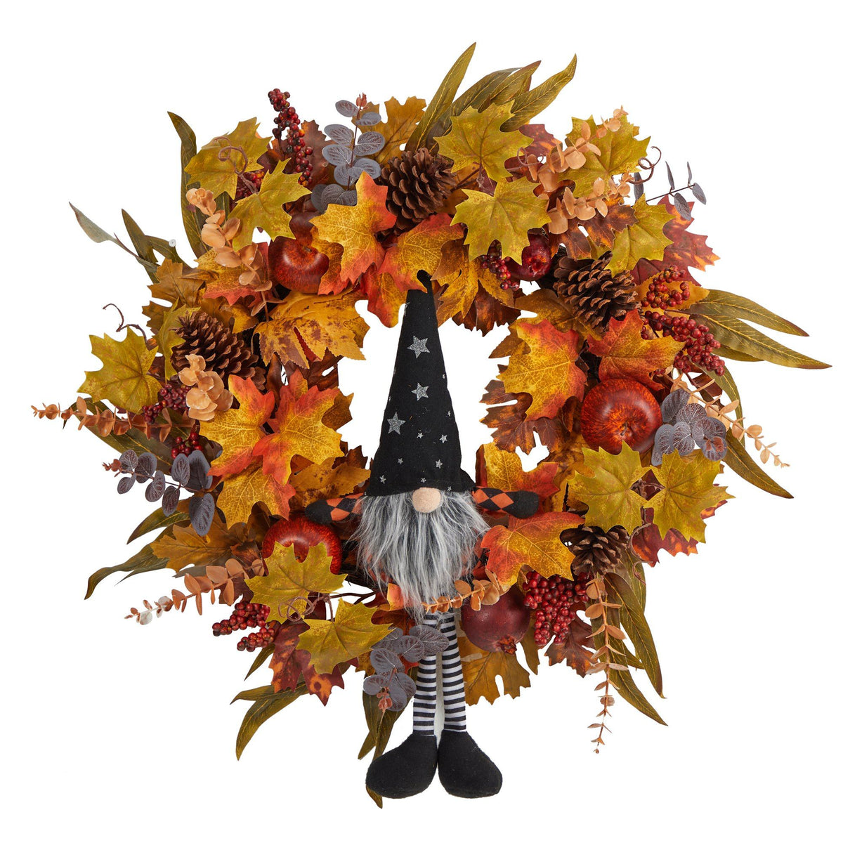 28" Harvest Fall Gnome Artificial Autumn Wreath, photo 5 of 5