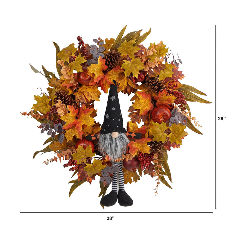 28" Harvest Fall Gnome Artificial Autumn Wreath